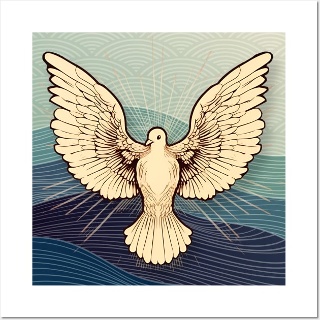 Dove Wings of Unity: "The Left Wing and the Right Wing Belong to the Same Bird" on a Dark Background Wall Art by Puff Sumo